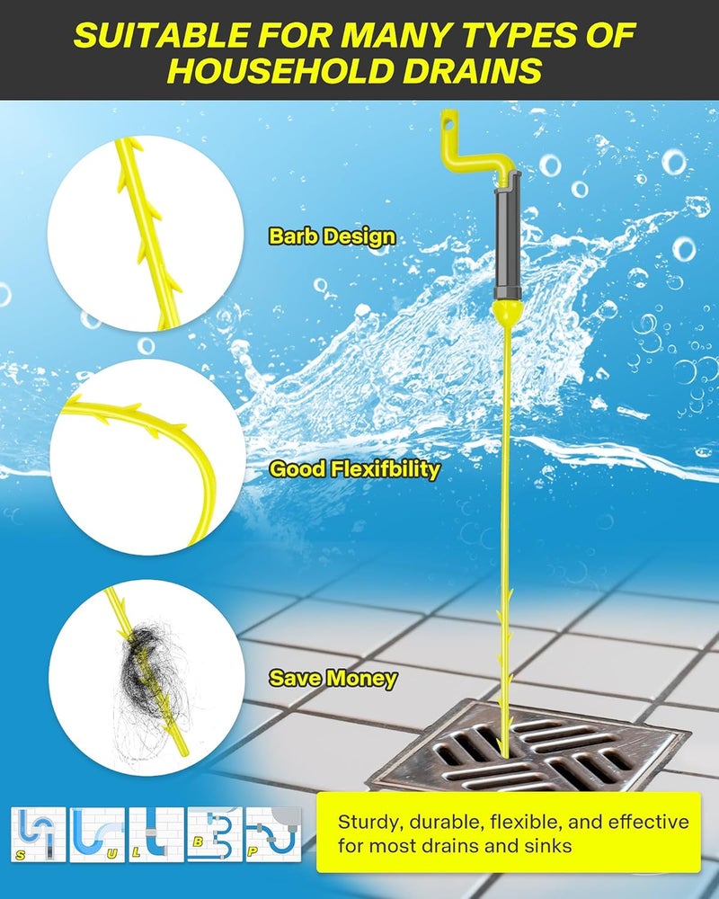 DrSnake 35inch Drain Clog Remover, Drain Cleaner Hair Clog Remover with Rotating Handle and 7 Refills, Drain Hair Remover Plumbing Snake, Easy and Quick Unclog Bathtub Drain, Sink, Shower (7 Pack) - Image 5
